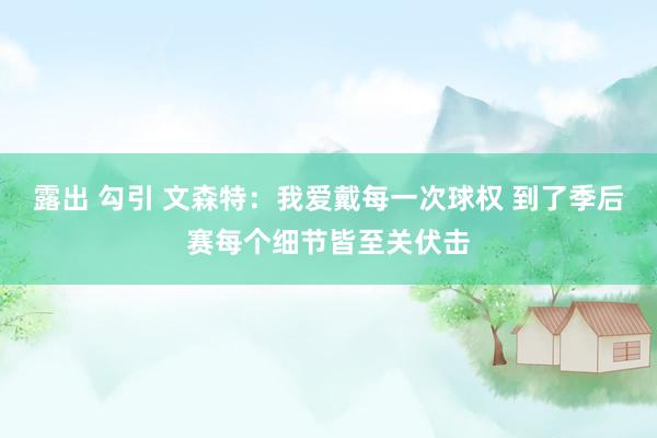 露出 勾引 文森特：我爱戴每一次球权 到了季后赛每个细节皆至关伏击